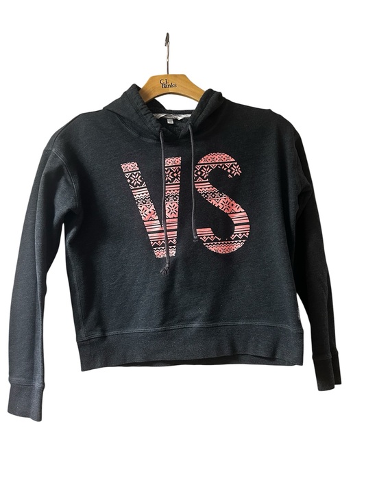 Victoria's Secret Tops - Victoria's Secret Charcoal Hoodie with Pink Patterned Logo
